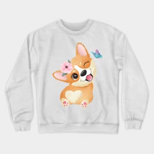 cute little corgi play with butterfly tshirt Crewneck Sweatshirt